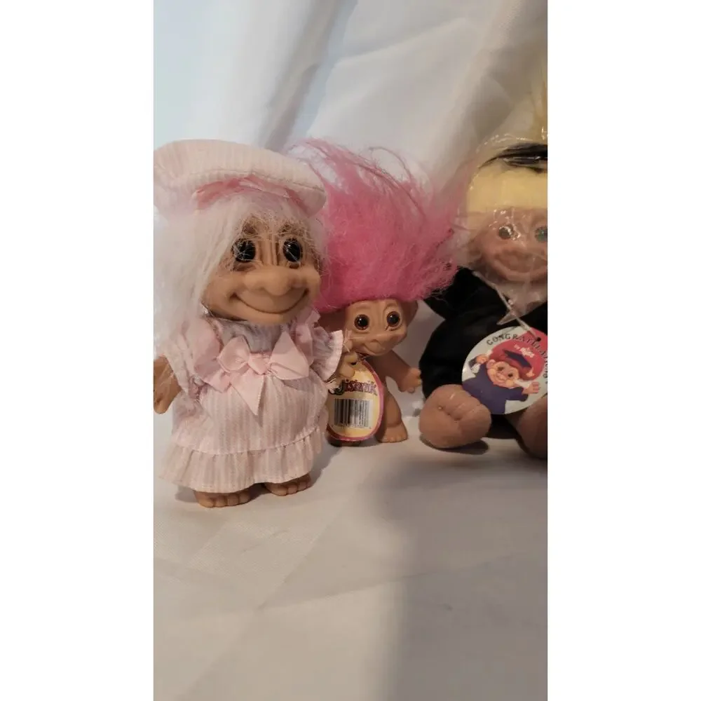 Vintage Russ Troll Dolls Lot of 6 Graduation Super Grad Pink Hair & Dressed...